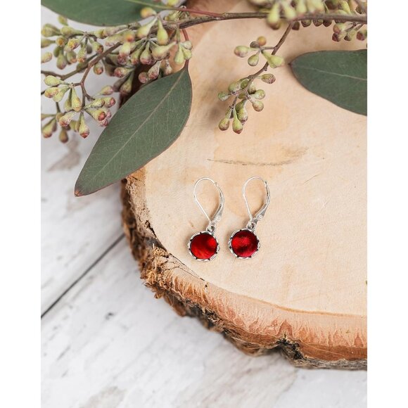 Women's Red Beer Bottle Sterling Vintage Silver Botanical Leverback Earring - Picture 4 of 9